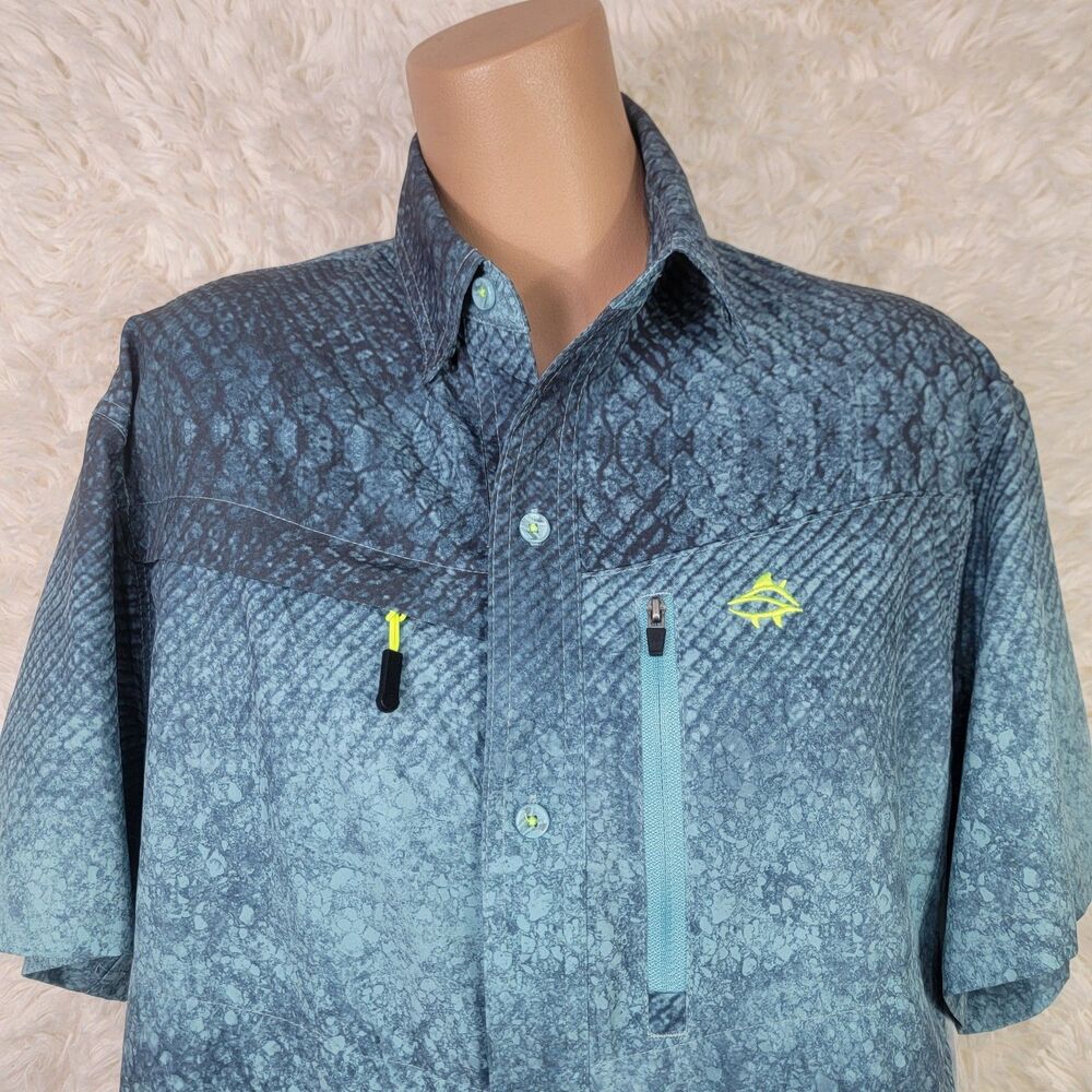 Loco Skailz Mens Size S Fishing Short Sleeve Shirt Breathable Zip Pickets Blue X - Picture 2 of 5